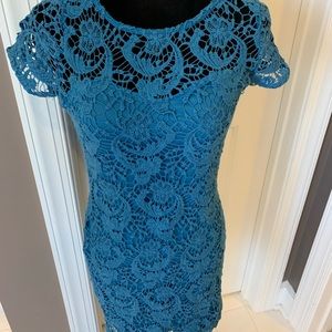 Blue lace mini dress